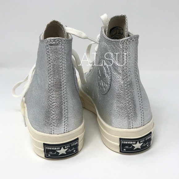 Converse Chuck 70 Leather HI Silver W AUTHENTIC - Picture 4 of 7